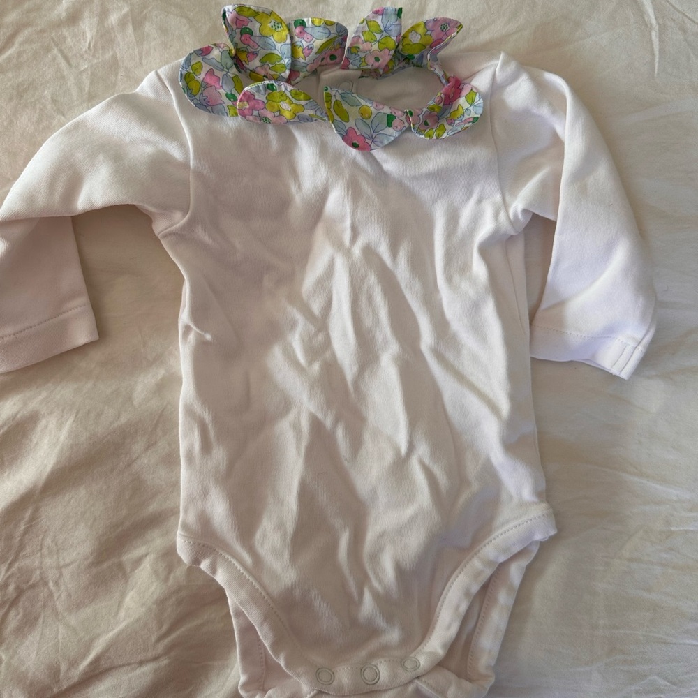 Jacadi White Bodysuit with Floral Collar